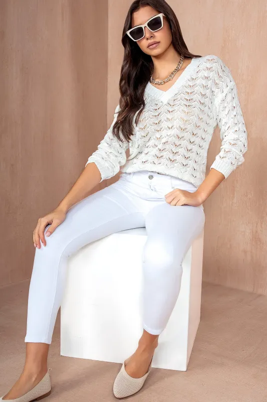 Gillian White Crochet Knit Jumper sold by Va Va Voom