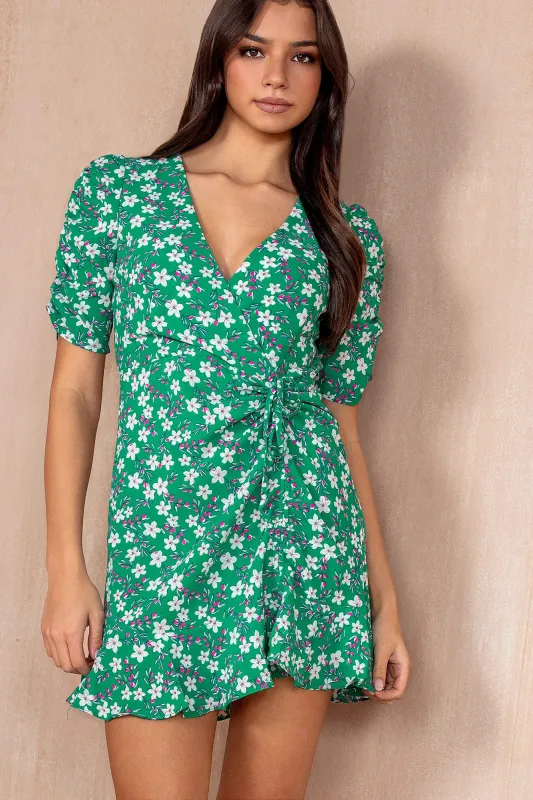 Nia Green Floral Frill Dress sold by Va Va Voom