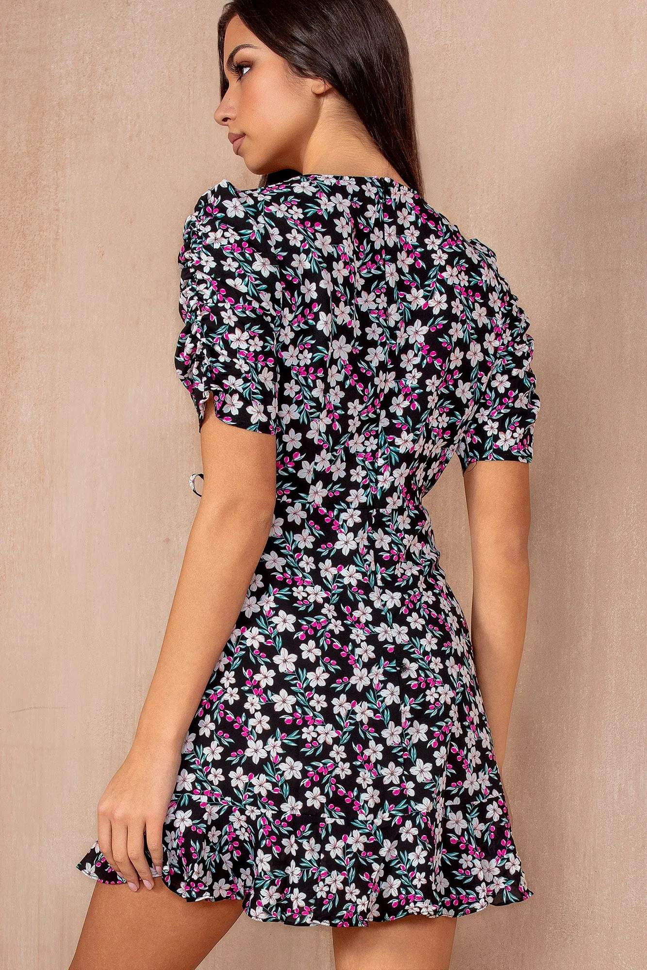 Nia Black Floral Frill Dress sold by Va Va Voom product image thumbnail 2