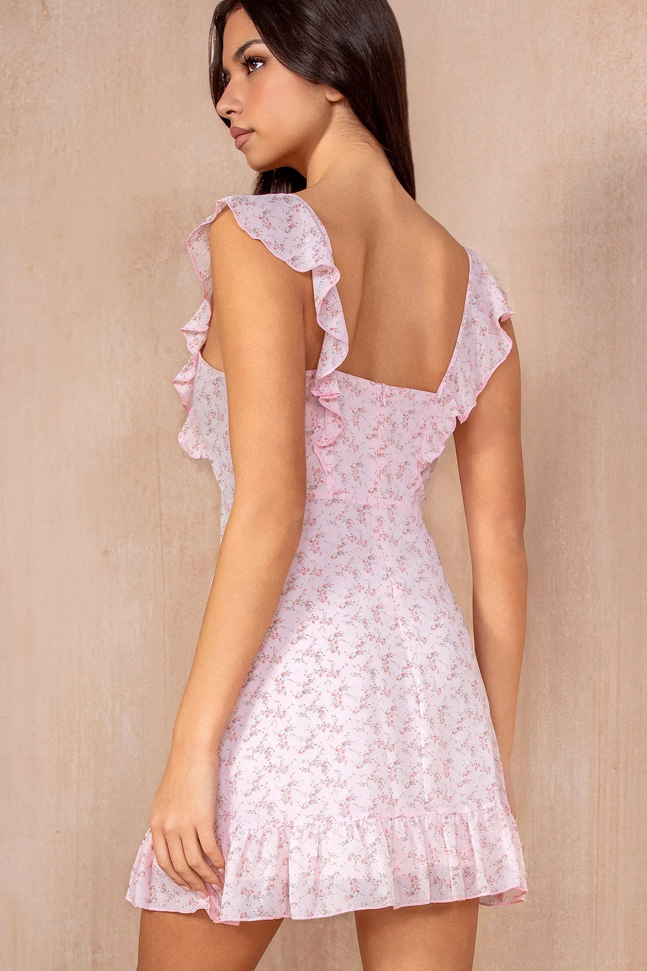 Linda Pink Print Frill Dress sold by Va Va Voom product image thumbnail 2