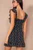 Linda Black Print Frill Dress sold by Va Va Voom