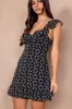 Linda Black Print Frill Dress sold by Va Va Voom