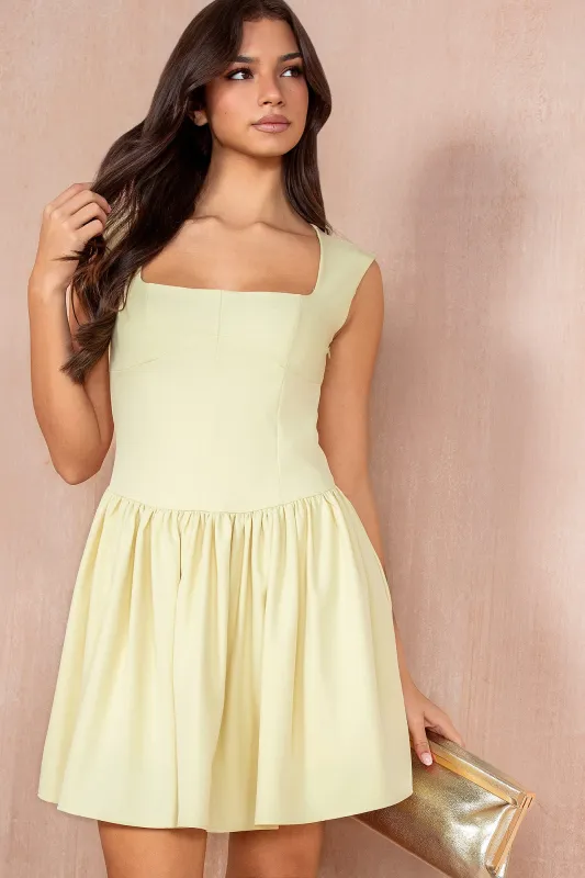 Aisling Yellow Square Neck Dress sold by Va Va Voom