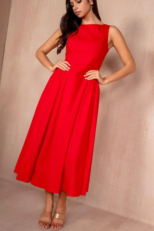 Harlow Red Cotton Midi Dress sold by Va Va Voom