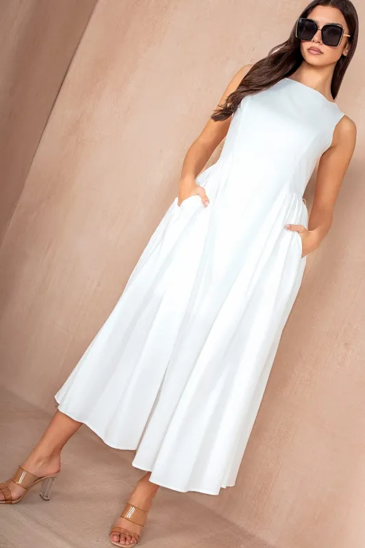 Harlow White Cotton Midi Dress sold by Va Va Voom