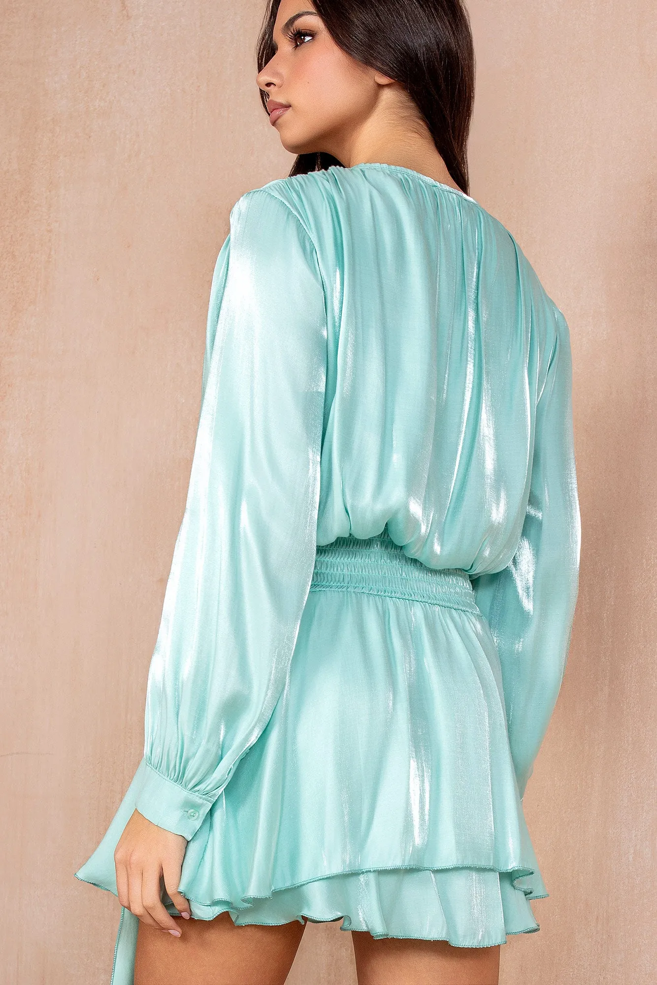 Jess Mint Shimmer Drape Dress sold by Va Va Voom product image thumbnail 2