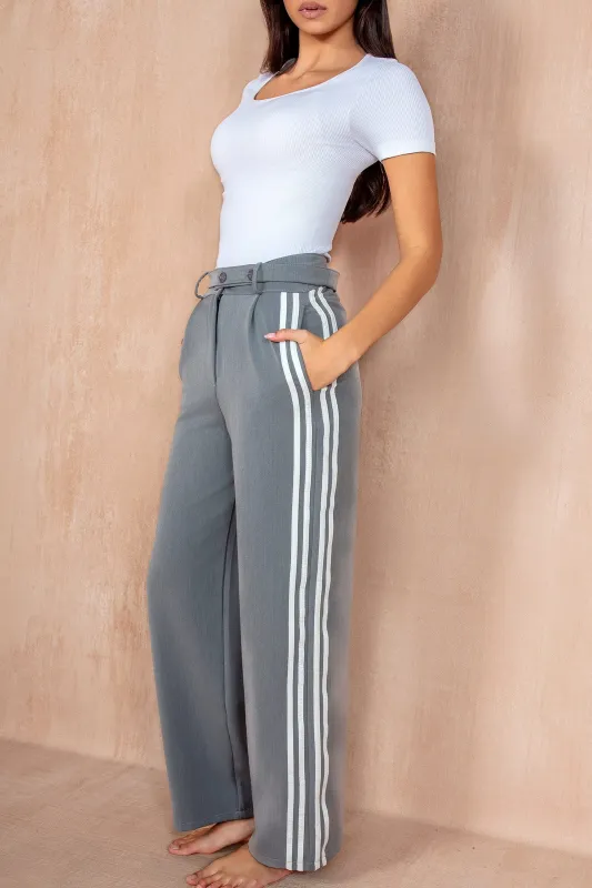 Nora Grey Striped Wide Leg Trousers sold by Va Va Voom