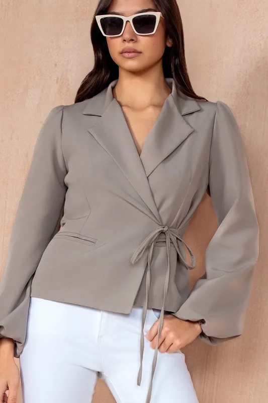 Madison Taupe Wrap Blazer sold by Va Va Voom