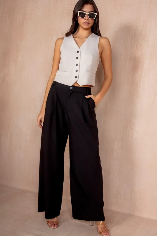Nina Black Wide Leg Trousers sold by Va Va Voom