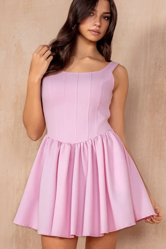 Hollie Pink Milkmaid Dress sold by Va Va Voom