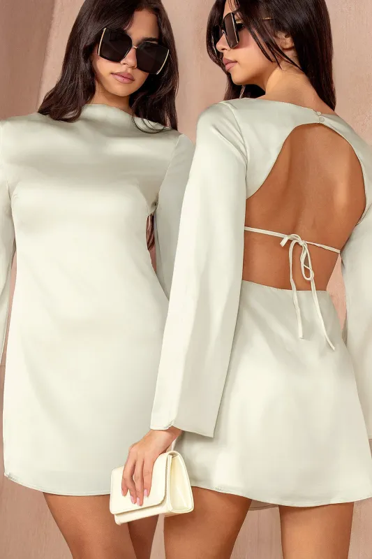 Cara Champagne Satin Backless Dress sold by Va Va Voom
