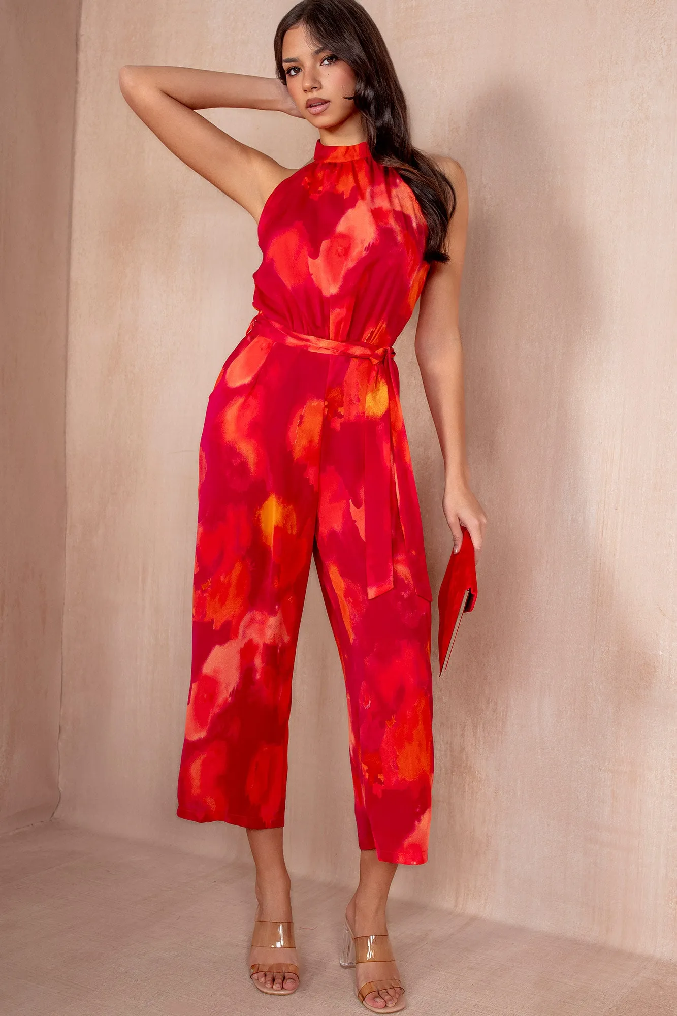 AX Paris Winnie Pink and Orange Smudge Jumpsuit sold by Va Va Voom