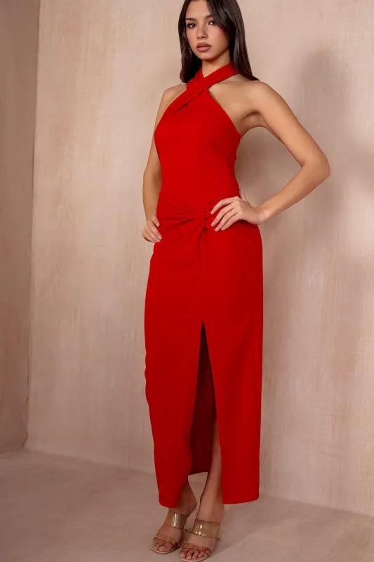 Marissa Red Halter Knot Maxi Dress sold by Va Va Voom