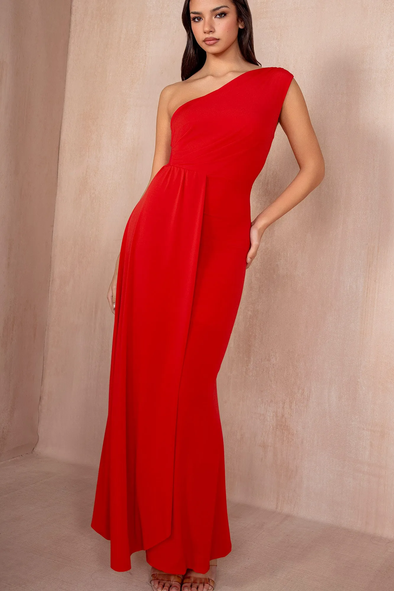 Norma Red One Shoulder Maxi Dress sold by Va Va Voom