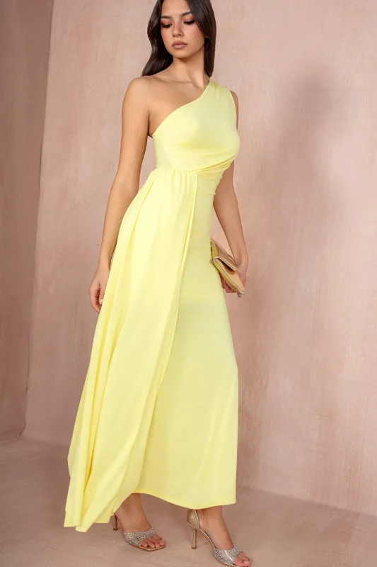 Norma Yellow One Shoulder Maxi Dress sold by Va Va Voom
