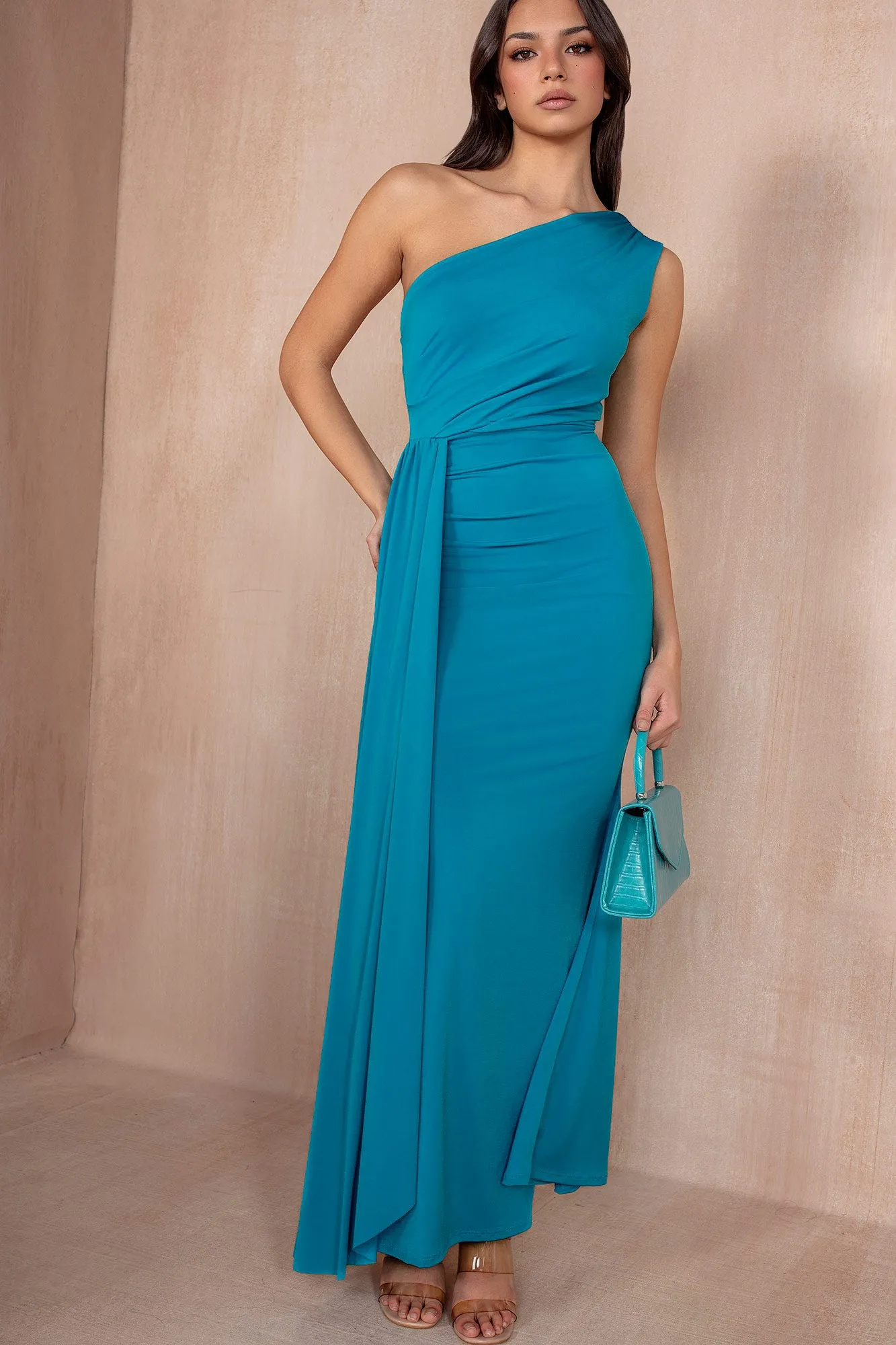 Norma Turquoise One Shoulder Maxi Dress sold by Va Va Voom product image thumbnail 3