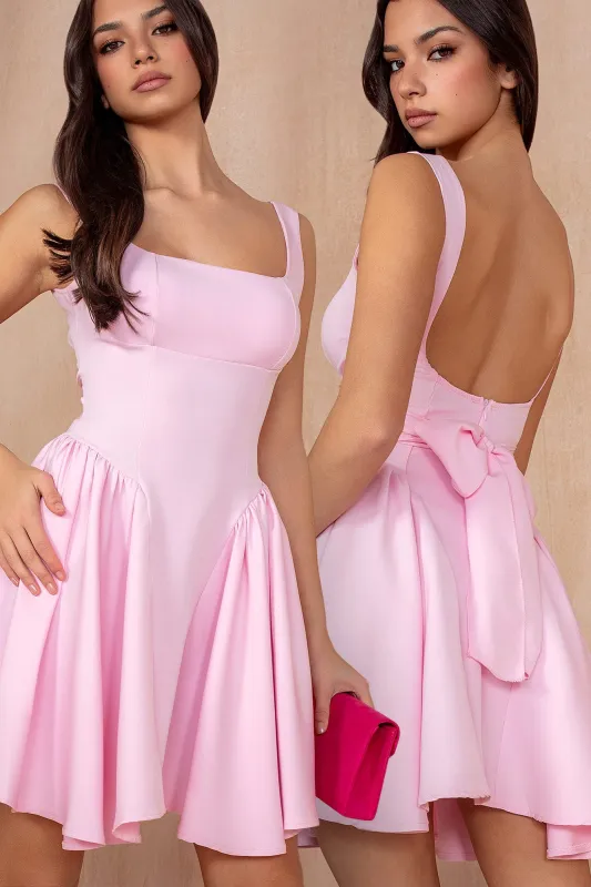 Journee Pink Pleated Milkmaid Dress sold by Va Va Voom