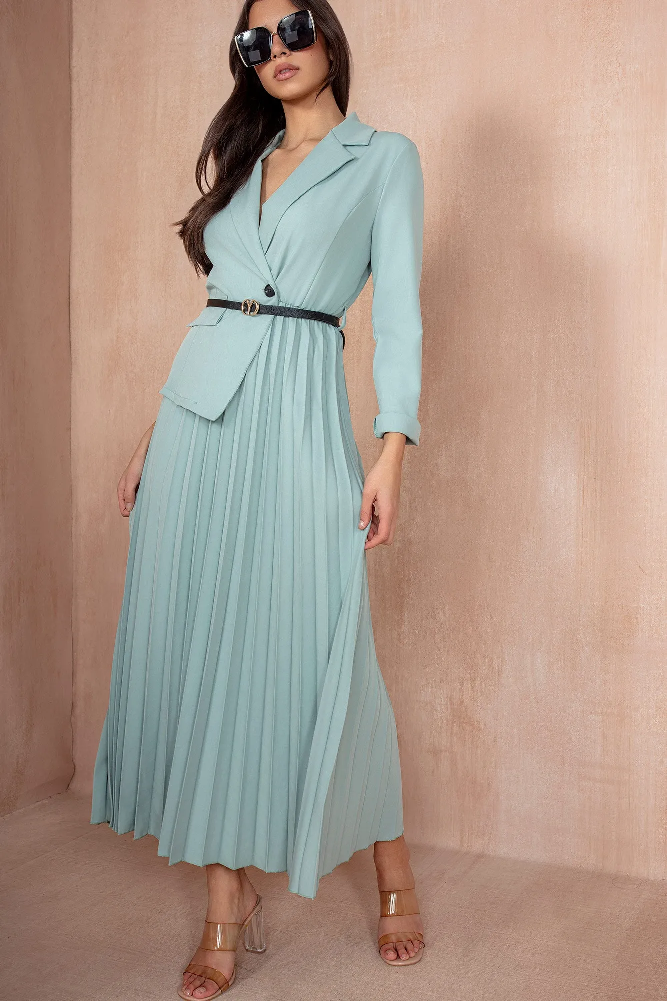 Sue Mint Pleated Blazer Dress sold by Va Va Voom product image thumbnail 2