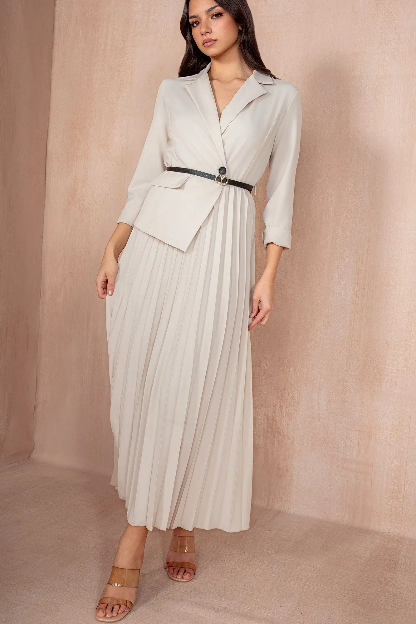 Sue Stone Pleated Blazer Dress sold by Va Va Voom
