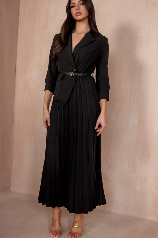 Sue Black Pleated Blazer Dress sold by Va Va Voom