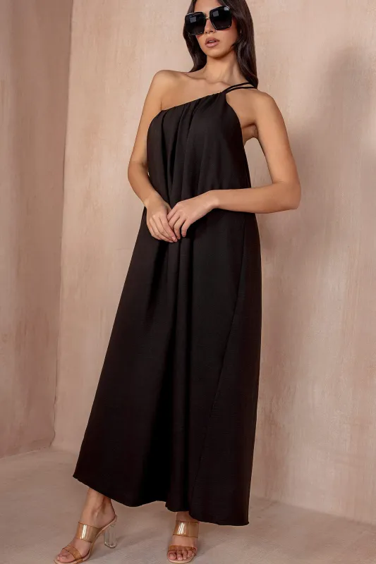 Eileen Black Oversized One Shoulder Maxi Dress sold by Vavavoom