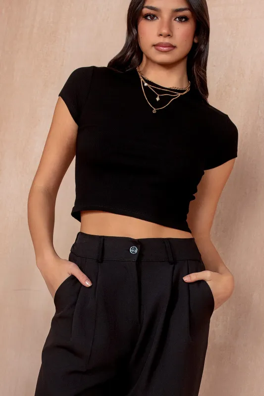 Donata Black Ribbed T-Shirt sold by Va Va Voom