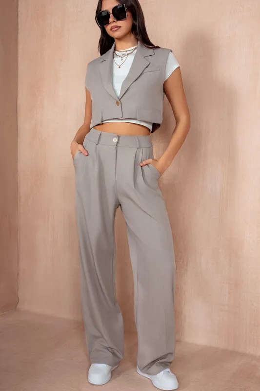 Fionn Greige Cropped Blazer Co-Ord sold by Va Va Voom