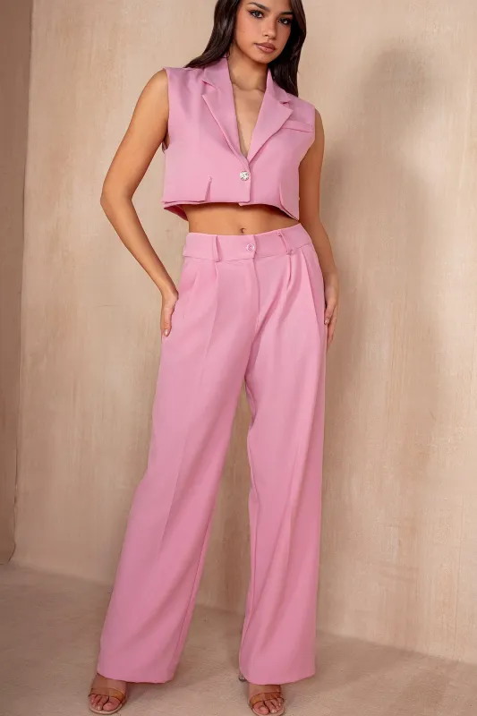 Fionn Pink Cropped Blazer Co-Ord sold by Va Va Voom
