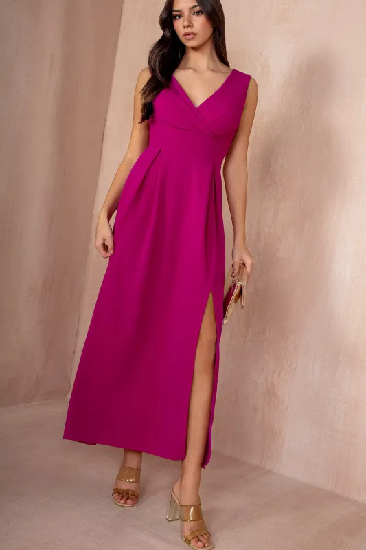 Enya Magenta Wrap Front Maxi Dress sold by Va Va Voom