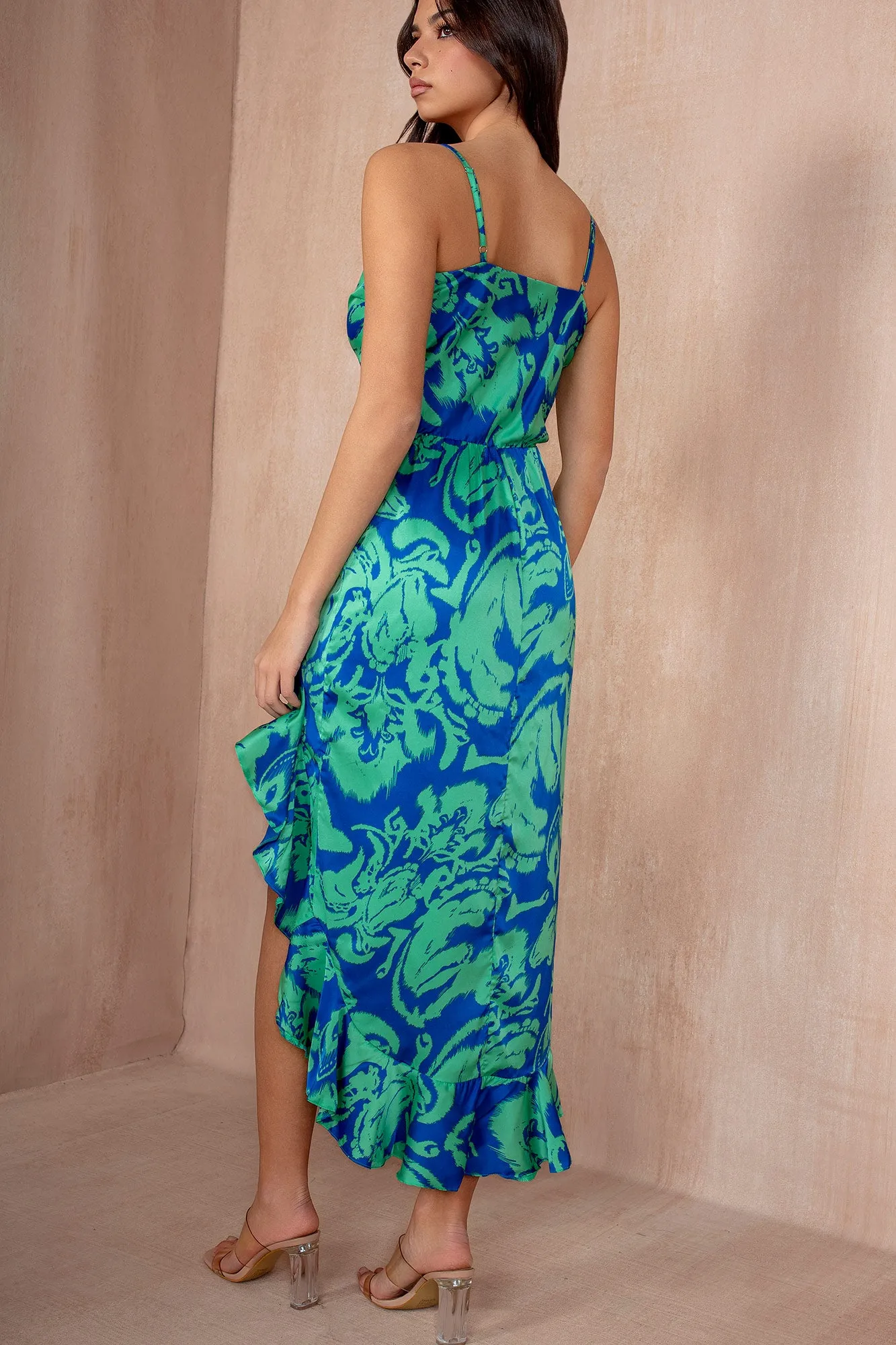 AX Paris Caitriona Green and Blue Satin Dress sold by Va Va Voom product image thumbnail 4