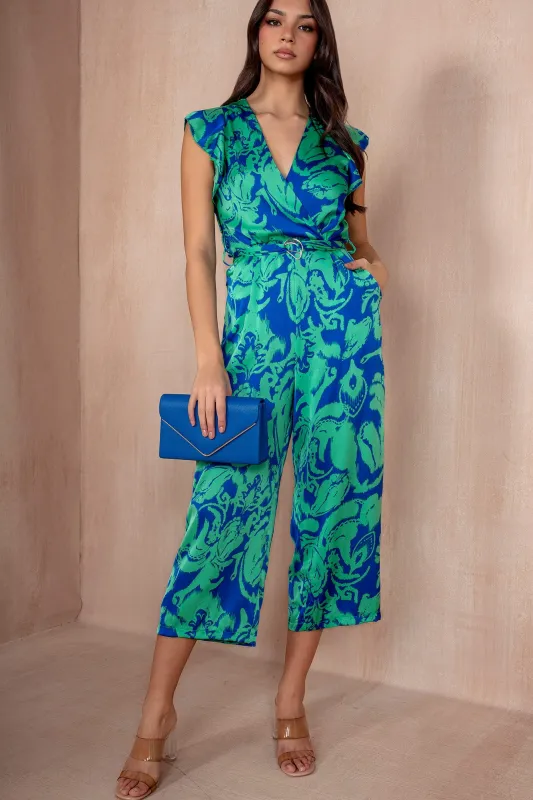 AX Paris Tina Blue and Green Satin Jumpsuit sold by Va Va Voom
