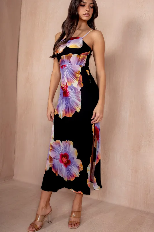 Laurie Black and Lilac Floral Dress sold by Va Va Voom