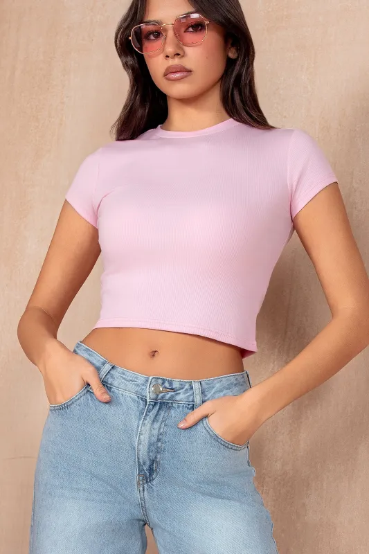 Donata Pink Ribbed T-Shirt sold by Va Va Voom