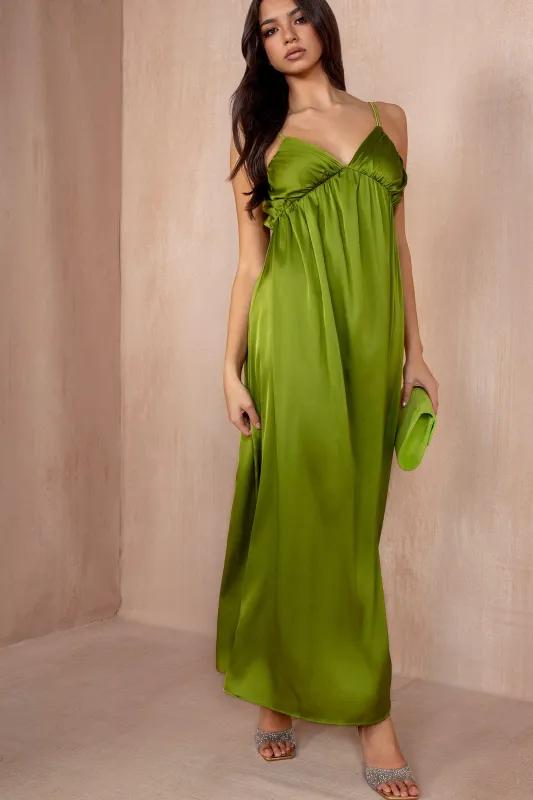 Louise Green Satin Dress sold by Va Va Voom