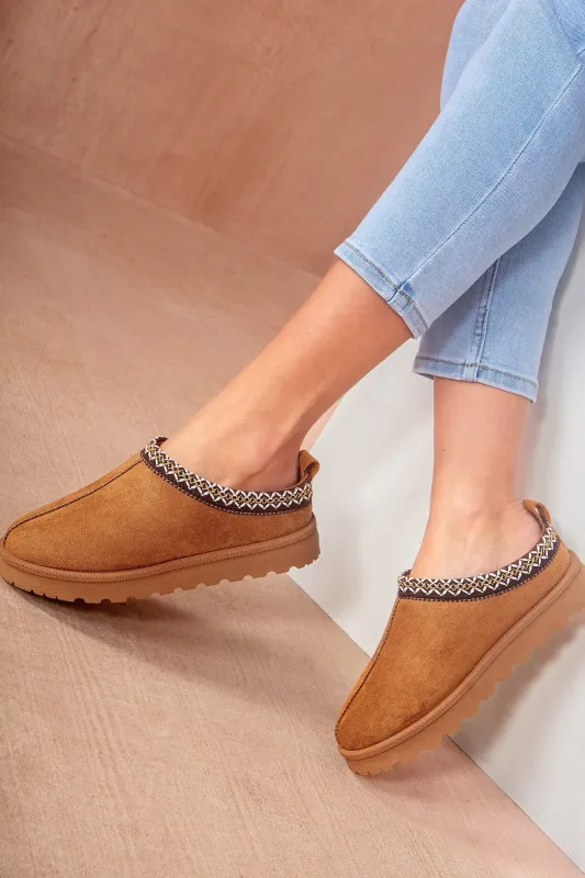 Havan Chestnut Suedette Mules sold by Va Va Voom