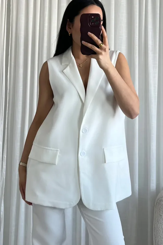 Sorcha White Oversized Sleeveless Blazer sold by Va Va Voom