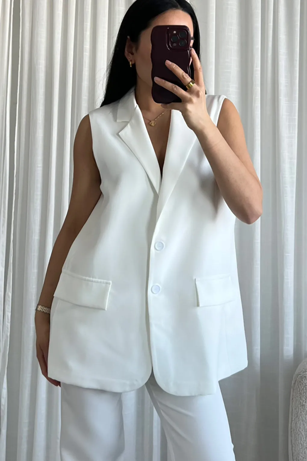 Sorcha White Oversized Sleeveless Blazer sold by Va Va Voom