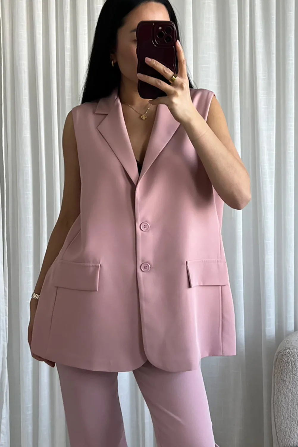 Sorcha Dusty Pink Oversized Sleeveless Blazer sold by Va Va Voom