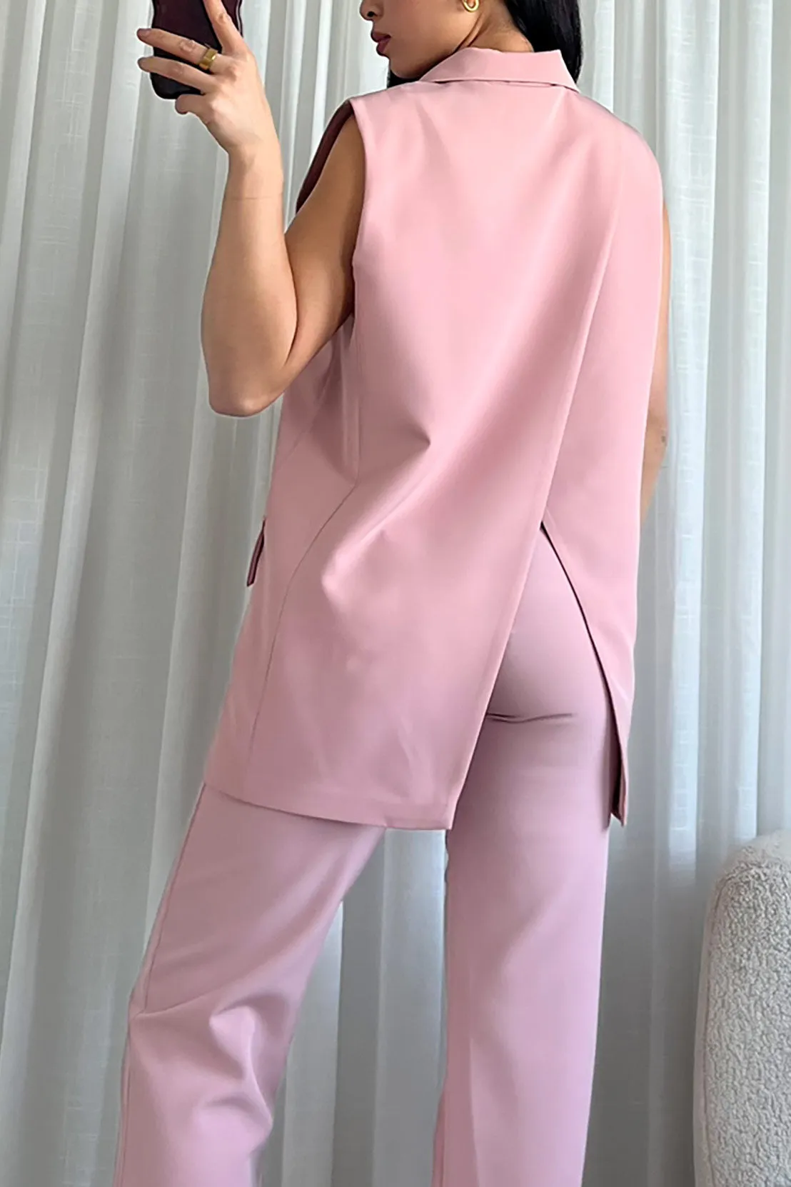 Sorcha Dusty Pink Oversized Sleeveless Blazer sold by Va Va Voom product image thumbnail 2