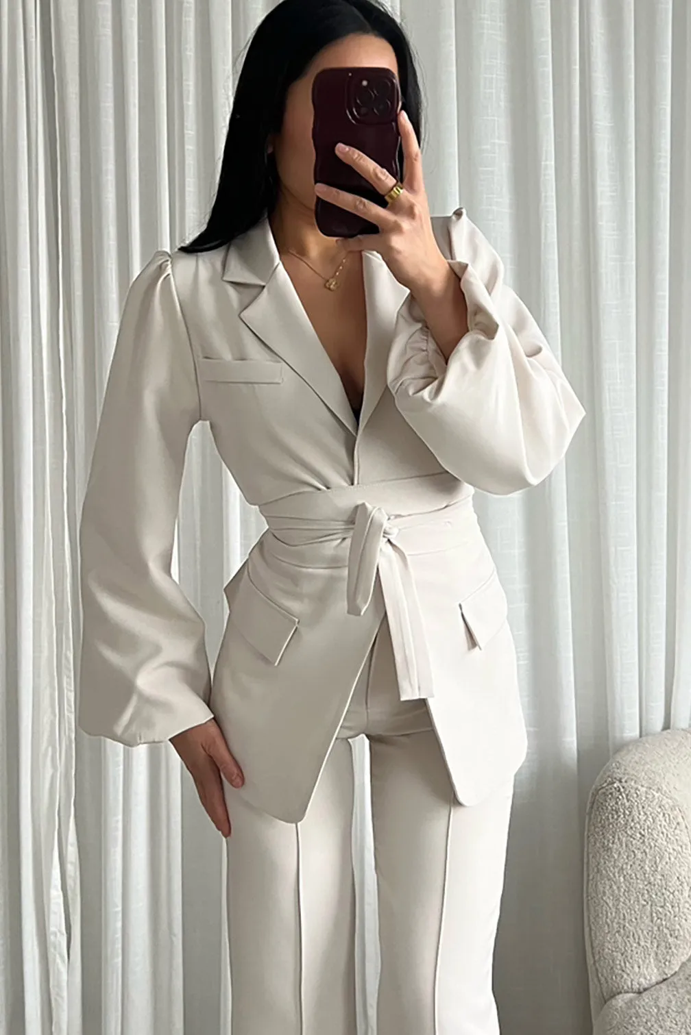 Dervla Stone Belted Blazer sold by Va Va Voom