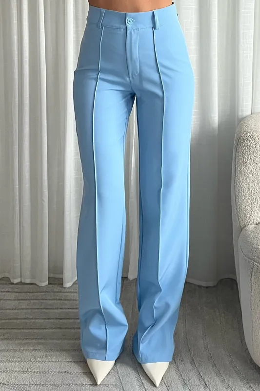 Miley Blue Straight Leg Trousers sold by Va Va Voom