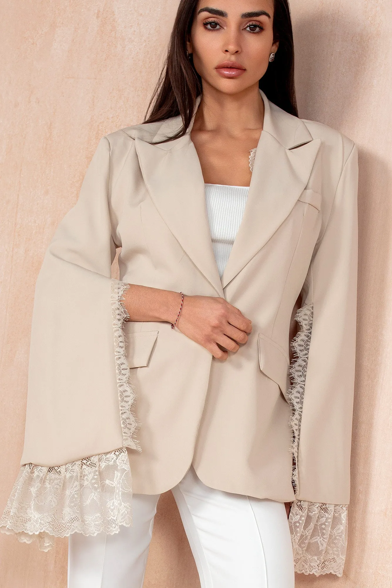 Caleigh Stone Lace Detail Blazer sold by Vavavoom