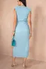 Elena Sky Blue Plisse Midi Dress sold by Va Va Voom