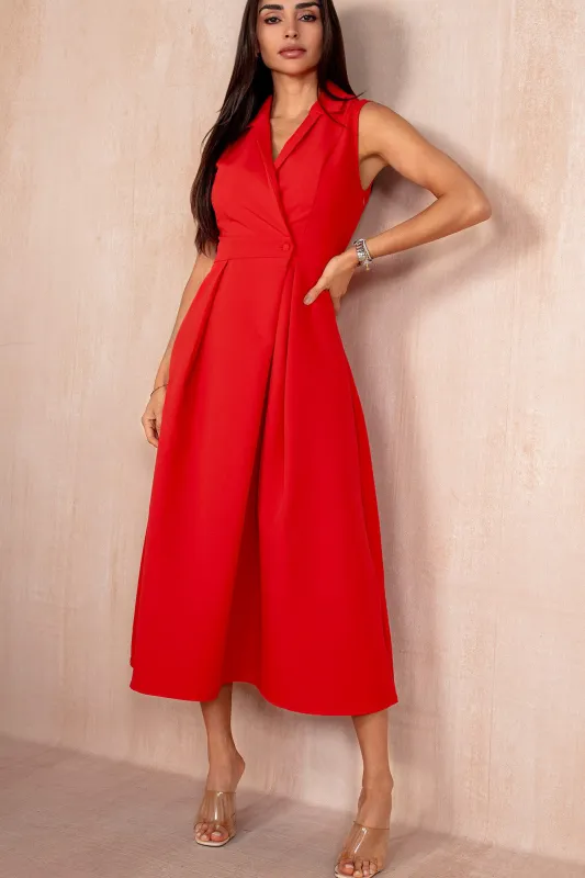 Cameron Red Collared Tailored Maxi Dress sold by Va Va Voom