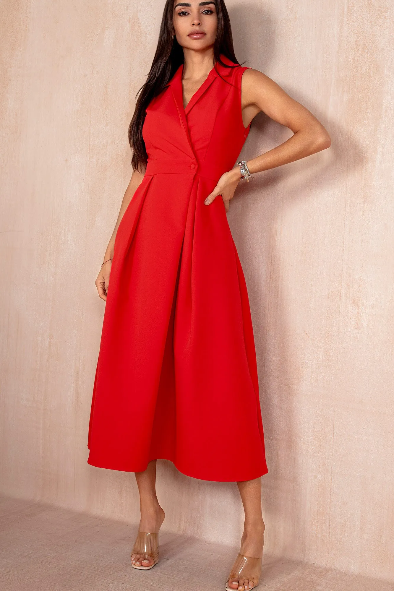 Cameron Red Collared Tailored Maxi Dress sold by Vavavoom