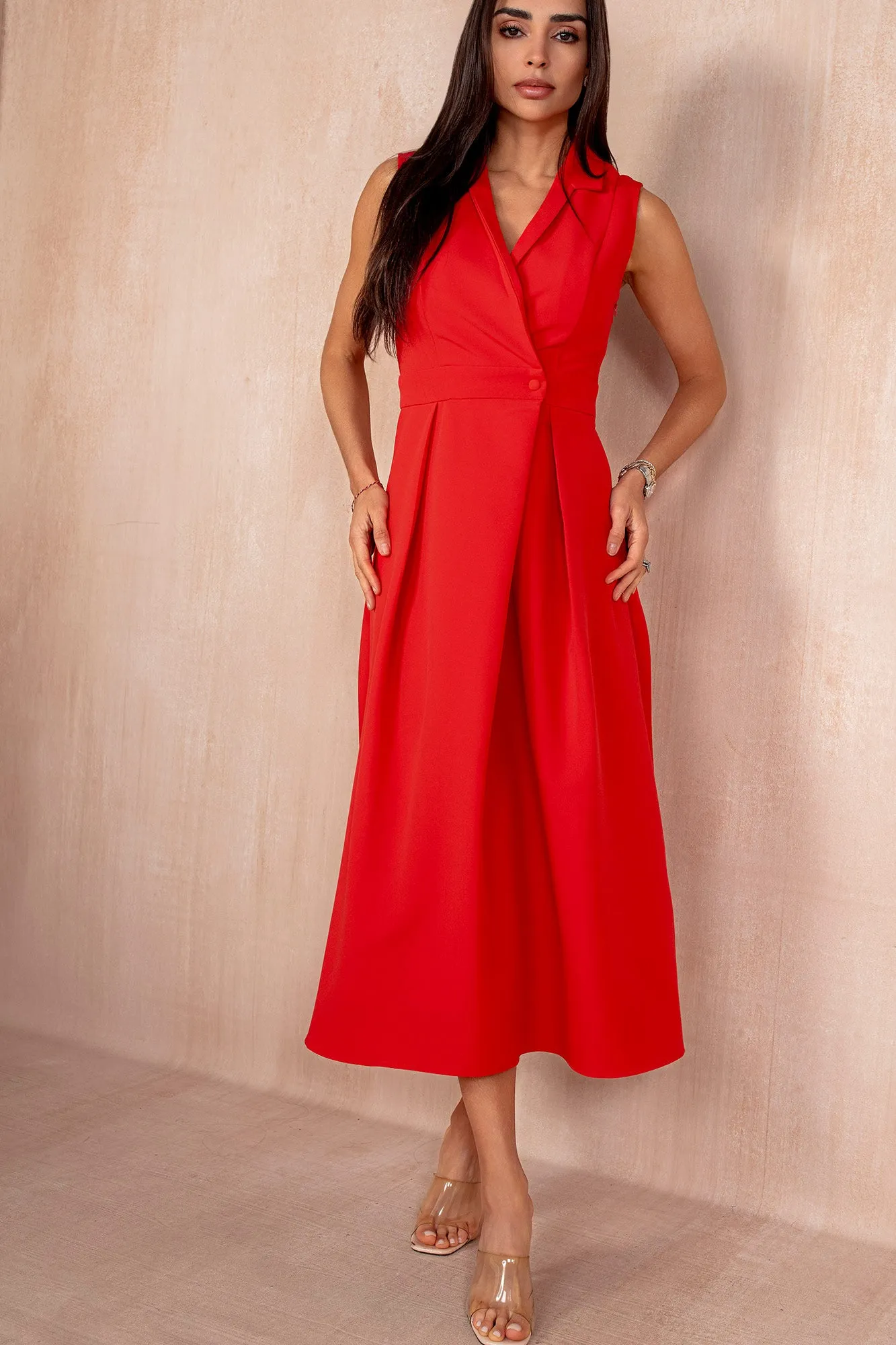 Cameron Red Collared Tailored Maxi Dress sold by Vavavoom product image thumbnail 2