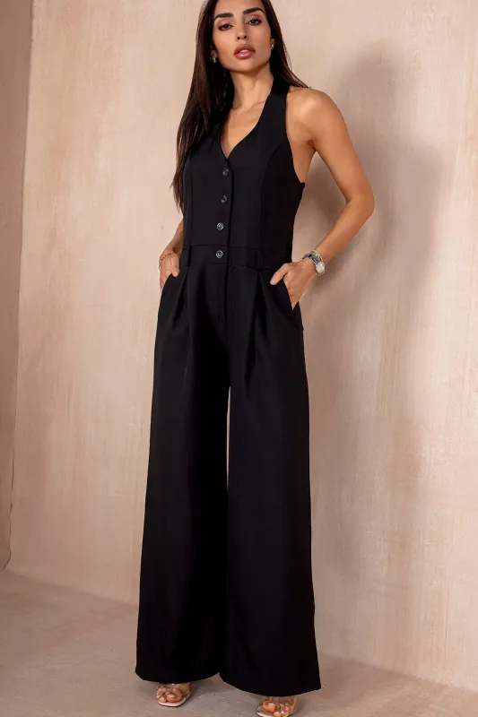 Ethna Black Halterneck Tailored Jumpsuit sold by Va Va Voom