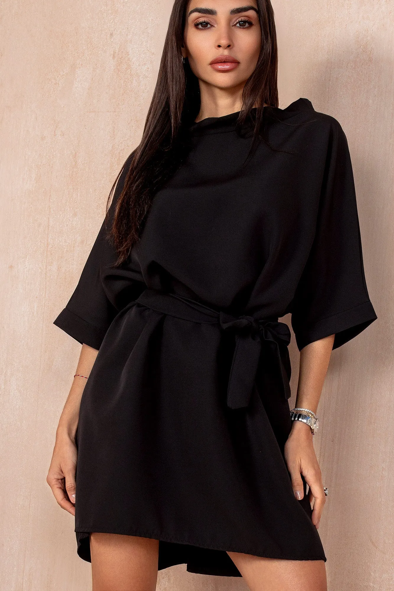 Coleen Black Belted Batwing Dress sold by Va Va Voom product image thumbnail 2
