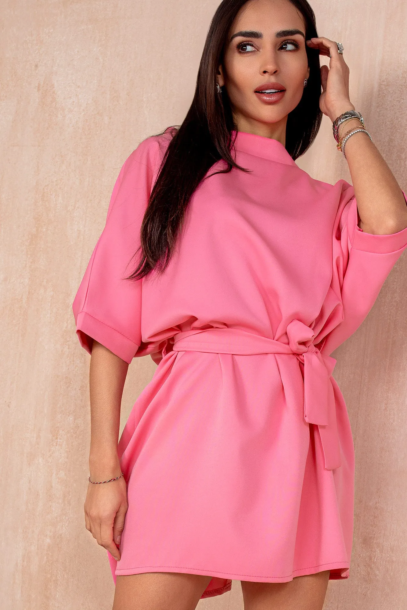 Coleen Pink Belted Batwing Dress sold by Va Va Voom product image thumbnail 2
