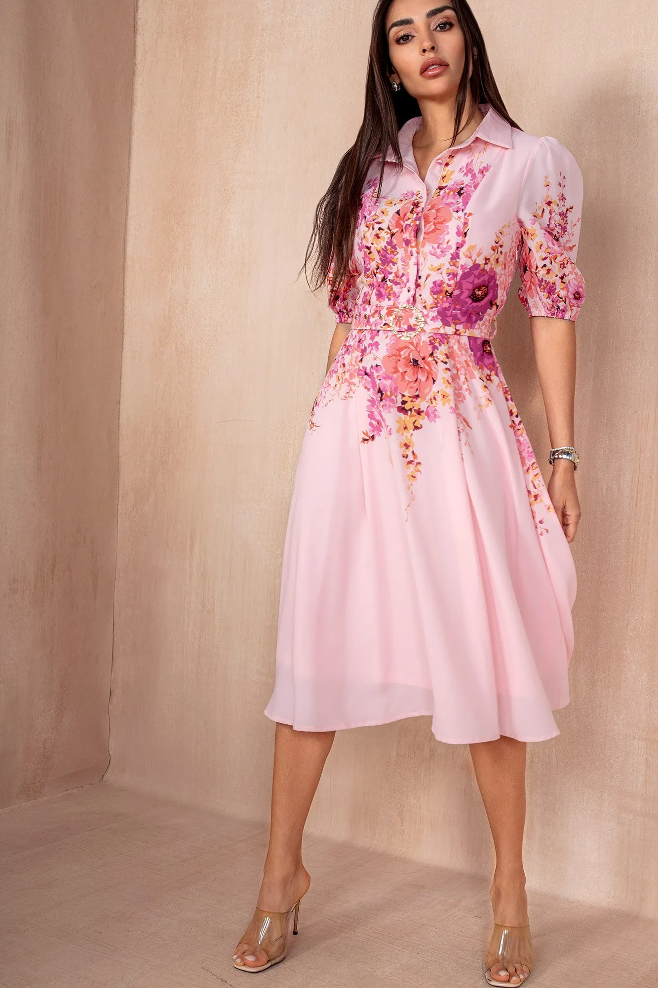 Holland Pink Boarder Print Belted Dress sold by Va Va Voom